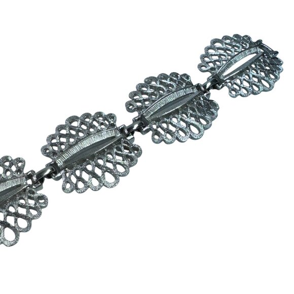 Vintage CORO Silver Tone Bracelet Filigree Wide Band - Picture 9 of 11